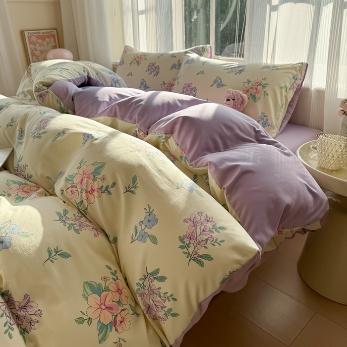 91家纺网 家纺一手货源 找家纺 赫然 2026新款水洗双层纱四件套 微甜