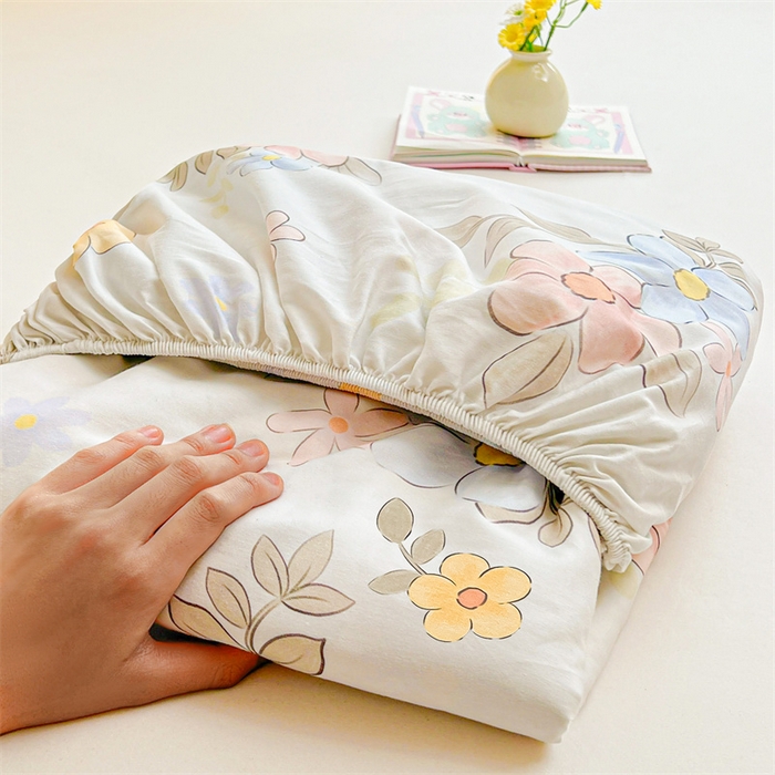 91家纺网 家纺一手货源 找家纺 雯豆2025春夏新品全棉床笠三件套学生成人印花纯棉床罩 全棉床笠-雅韵