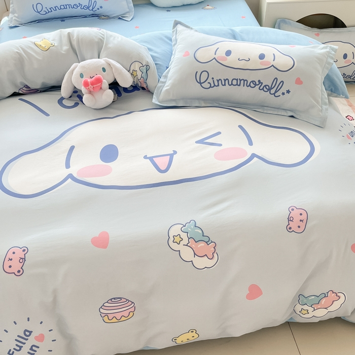 91家纺网 家纺一手货源 找家纺 博雅 2025新款三丽鸥大版印花全棉四件套专版花型 全棉大版（升级款信封枕）开心玉桂狗