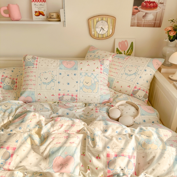 91家纺网 家纺一手货源 找家纺 慕澄家纺 2025新款小清新水洗棉印花四件套 萌趣版-格子铺