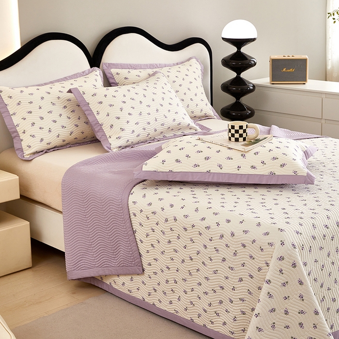 91家纺网 家纺一手货源 找家纺 莎果 2025春夏莫代尔印花高温砂洗床盖三件套四件套 紫葡萄