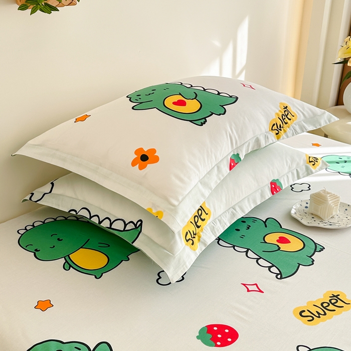 91家纺网 家纺一手货源 找家纺 棉造家居 2025新款亲肤舒适全棉纯棉印花单床笠 恐龙宝贝