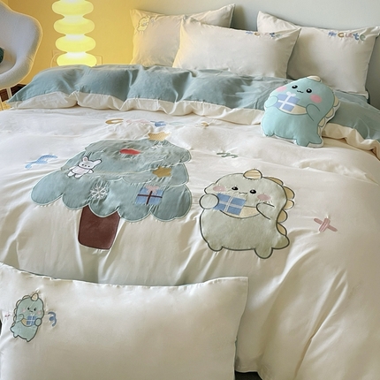 N先生+V 13814689556 发大图/买家秀 2025新款全棉贴布绣四件套（送抱枕） 小恐龙