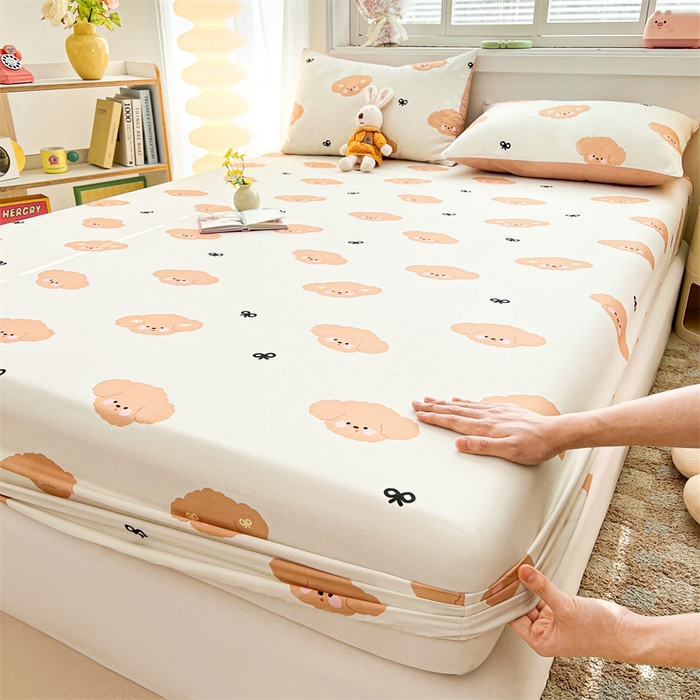 91家纺网 家纺一手货源 找家纺 雯豆2025春夏新品全棉床笠三件套学生成人印花纯棉床罩 全棉床笠-汪星领袖