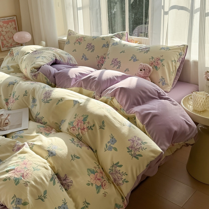 91家纺网 家纺一手货源 找家纺 赫然 2026新款水洗双层纱单品被套 微甜