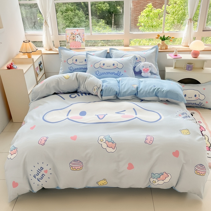 91家纺网 家纺一手货源 找家纺 博雅 2025新款三丽鸥大版印花全棉四件套专版花型 全棉大版（升级款信封枕）开心玉桂狗