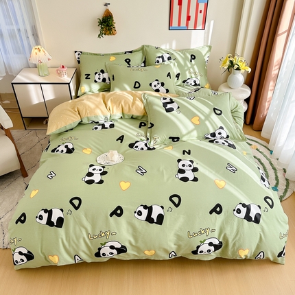 棉造家居 2025新款亲肤舒适全棉纯棉印花系列三/四件套 熊猫宝贝