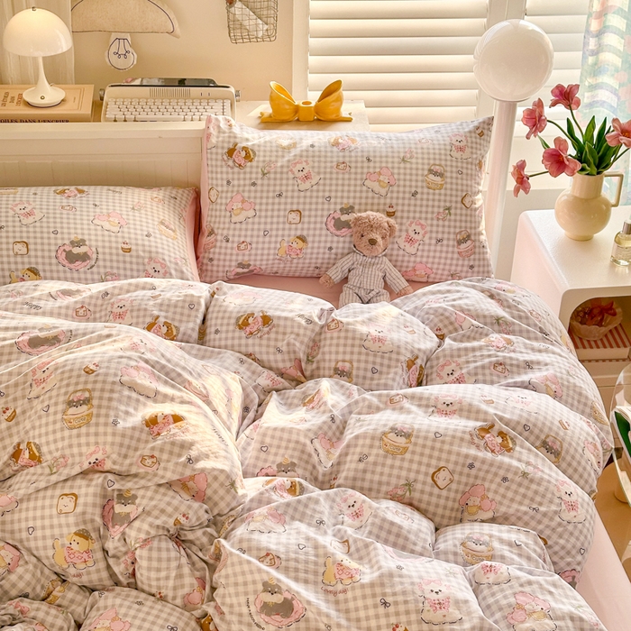 91家纺网 家纺一手货源 找家纺 慕澄家纺 2025新款小清新水洗棉印花四件套 萌趣版-甜宠