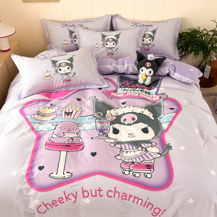 91家纺网 家纺一手货源 找家纺 博雅 2025新款三丽鸥大版印花全棉四件套专版花型 全棉大版（升级款信封枕）库洛米宝贝