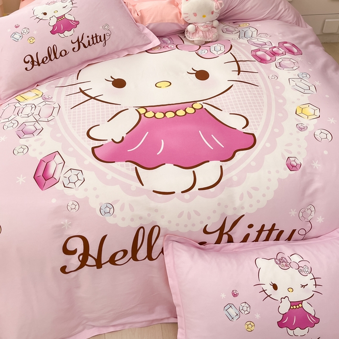 91家纺网 家纺一手货源 找家纺 博雅 2025新款三丽鸥大版印花全棉四件套专版花型 全棉大版（升级款信封枕）花花KT猫