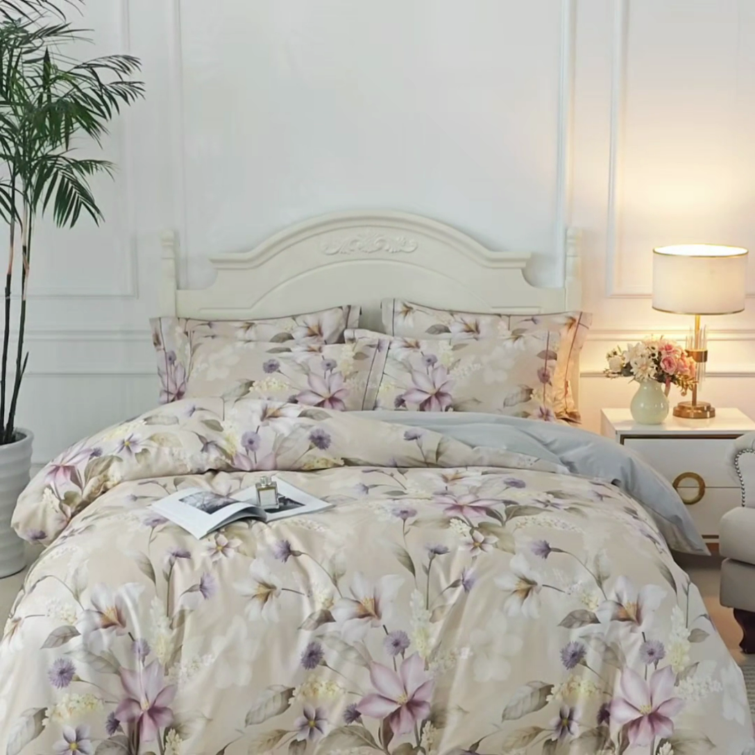 91家纺网 家纺一手货源 找家纺 曼秀琳 2025新款铂金棉数码印花四件套(全棉133*76) 繁华挽风-驼