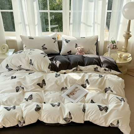 91家纺网 家纺一手货源 找家纺 赫然 2026新款水洗双层纱四件套 蝶舞