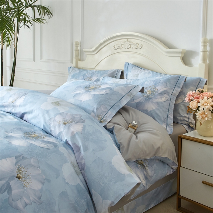 91家纺网 家纺一手货源 找家纺 曼秀琳 2025新款铂金棉数码印花四件套(全棉133*76) 水榭听香-兰