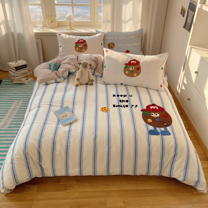 91家纺网 家纺一手货源 找家纺 美乐迪家纺 2025新款休闲风系列全棉毛巾绣四件套 玩趣m豆