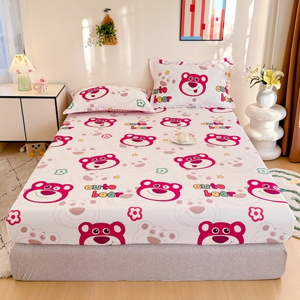 棉造家居 2025新款亲肤舒适全棉纯棉印花单床笠 草莓熊熊