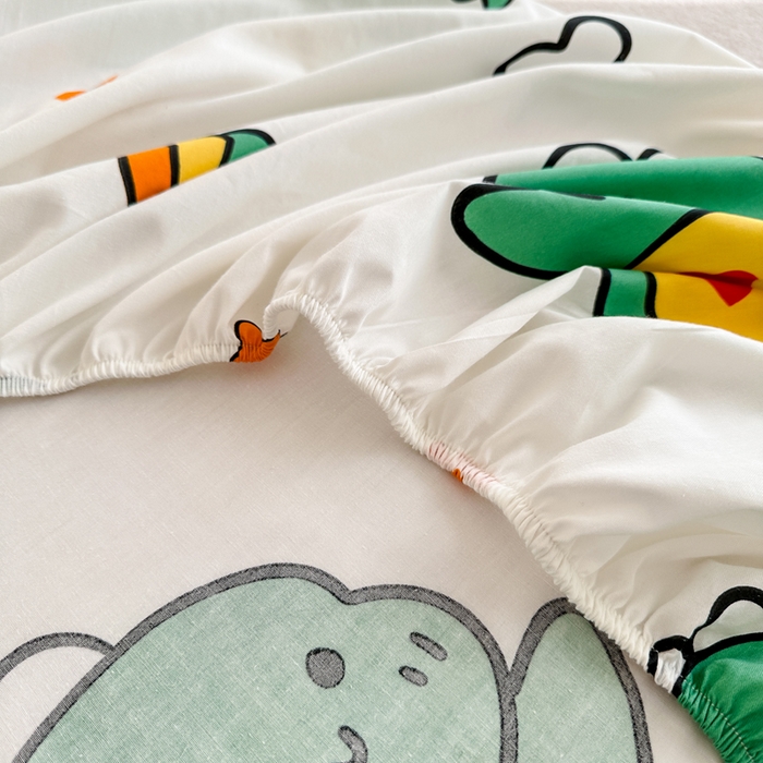 91家纺网 家纺一手货源 找家纺 棉造家居 2025新款亲肤舒适全棉纯棉印花单床笠 恐龙宝贝