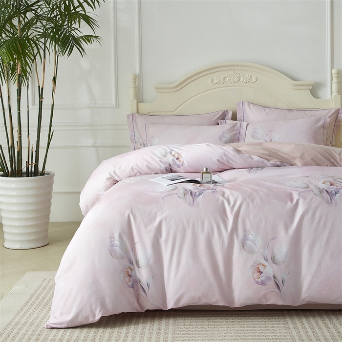 91家纺网 家纺一手货源 找家纺 曼秀琳 2025新款铂金棉数码印花四件套(全棉133*76) 黛墨清华-粉