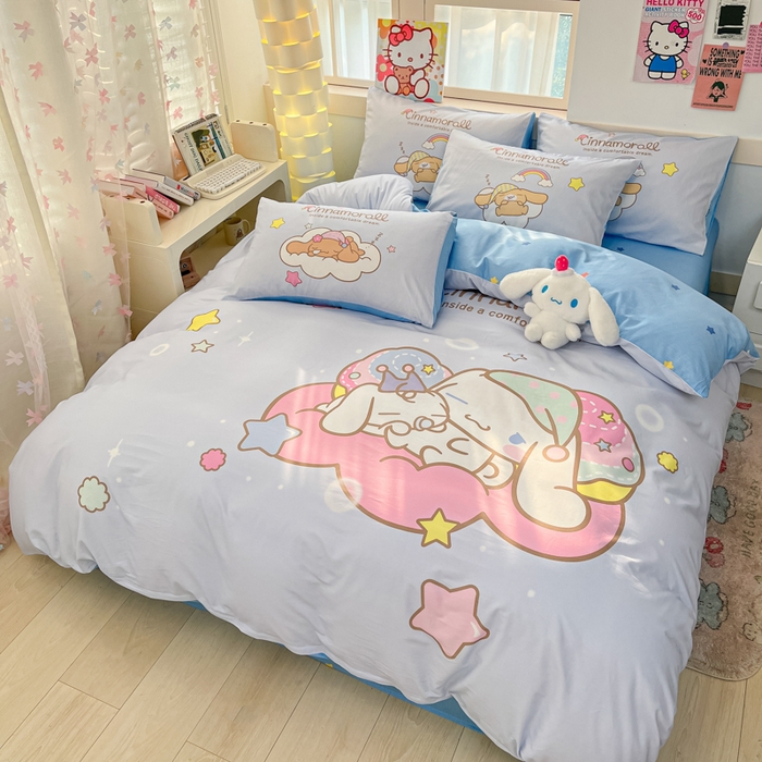 91家纺网 家纺一手货源 找家纺 博雅 2025新款三丽鸥大版印花全棉四件套专版花型 全棉大版（普通款口袋枕）星星玉桂狗