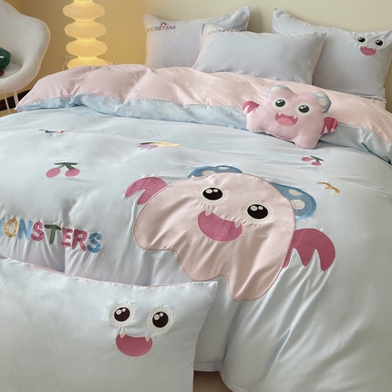 N先生+V 13814689556 发大图/买家秀 2025新款全棉贴布绣四件套（送抱枕） 小怪兽