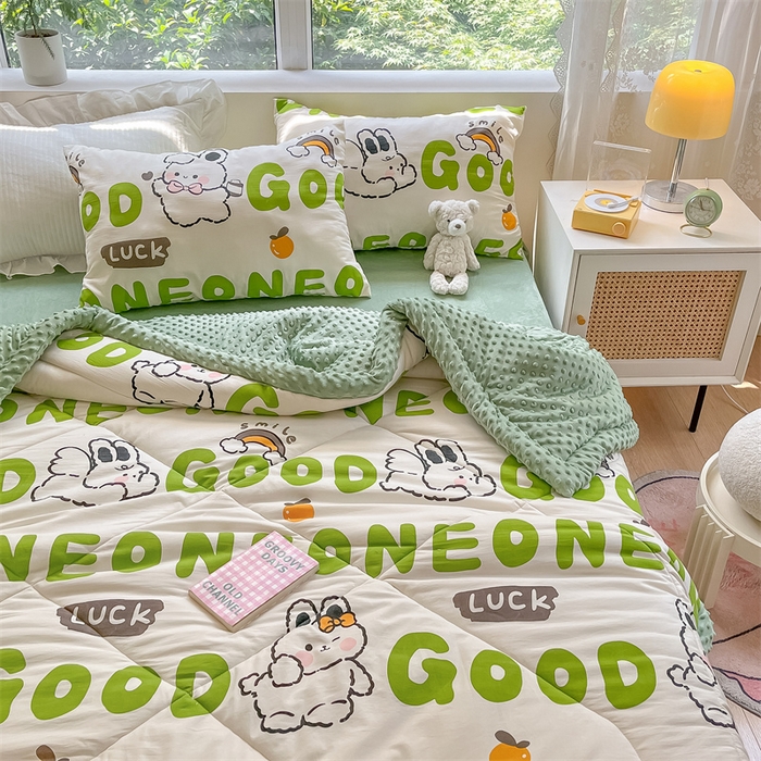 91家纺网 家纺一手货源 找家纺 云家 2025新款豆豆绒被子被芯夏凉被空调被四季被 字母小兔