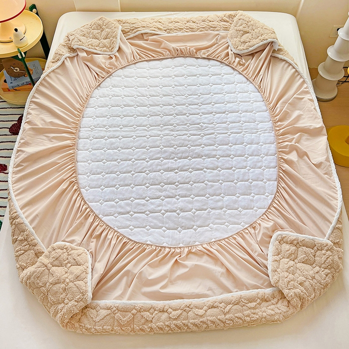 91家纺网 家纺一手货源 找家纺 帛洵 2025新款舒适亲肤高克重牛奶绒夹棉床笠 奶咖色