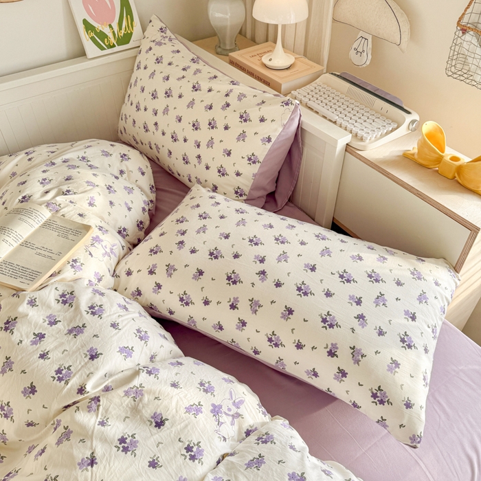 91家纺网 家纺一手货源 找家纺 慕澄家纺 2025新款小清新水洗棉印花四件套 萌趣版-兔寻花