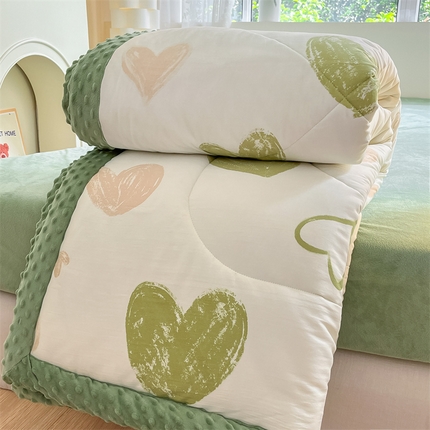 云家 2025新款豆豆绒被子被芯夏凉被空调被四季被 涂鸦绿爱心