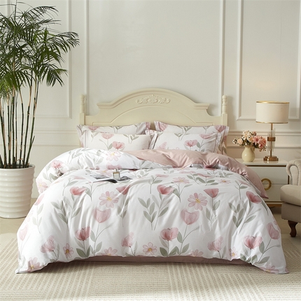 曼秀琳 2025新款铂金棉数码印花四件套(全棉133*76) 夏恋-粉