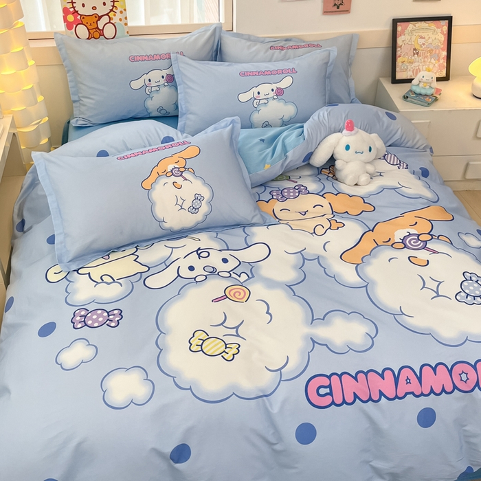 91家纺网 家纺一手货源 找家纺 博雅 2025新款三丽鸥大版印花全棉四件套专版花型 全棉大版（升级款信封枕）棉花糖玉桂狗