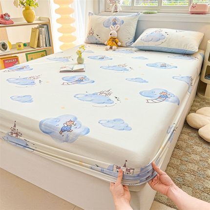 雯豆2025春夏新品全棉床笠三件套学生成人印花纯棉床罩 全棉床笠-熊熊城堡