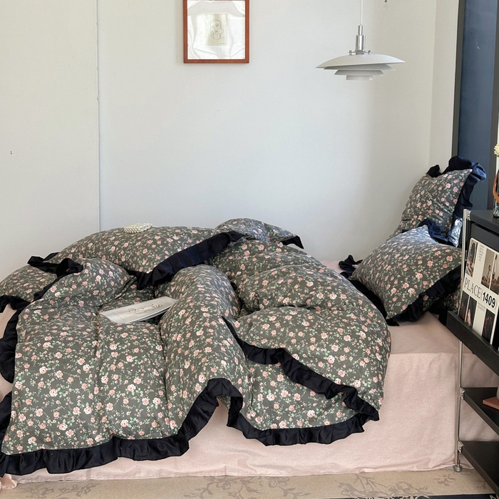 91家纺网 家纺一手货源 找家纺 澳萝拉 2025新款全棉斜纹花边印花四件套 海瑟薇