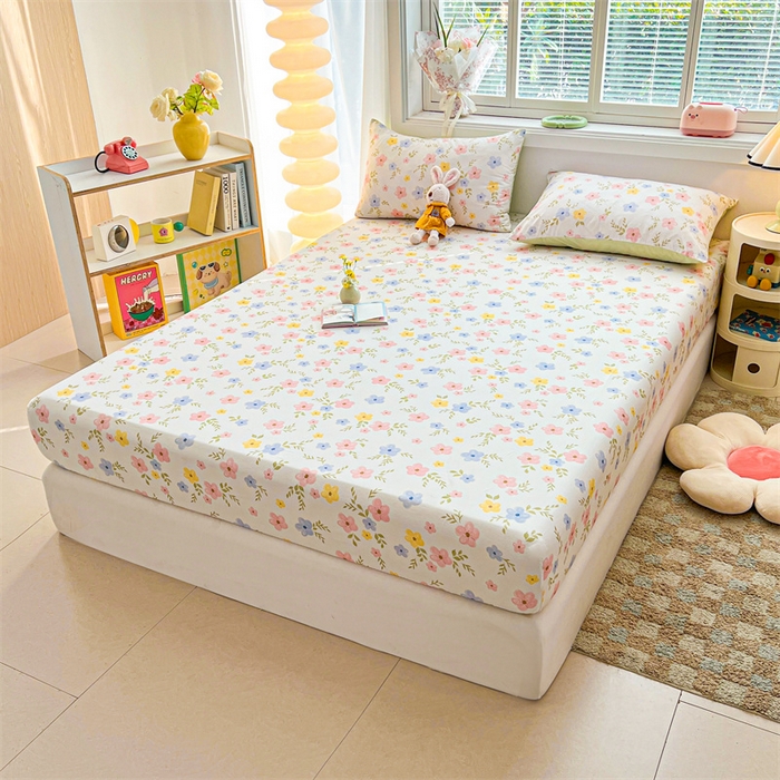 91家纺网 家纺一手货源 找家纺 雯豆2025春夏新品全棉床笠三件套学生成人印花纯棉床罩 全棉床笠-芳华