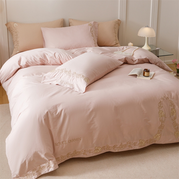 91家纺网 家纺一手货源 找家纺 艾莱家纺 2025新款A类精梳纯棉刺绣花四件套-赫柏 赫柏-浅粉