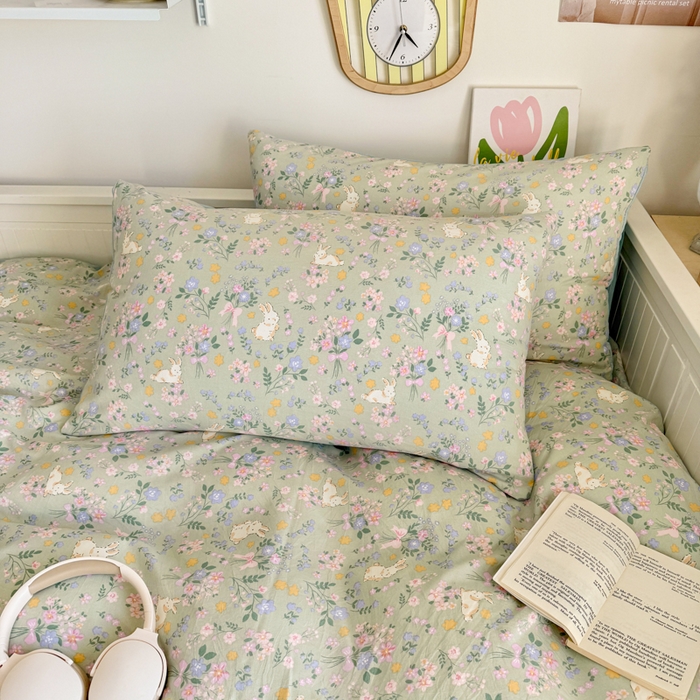 91家纺网 家纺一手货源 找家纺 慕澄家纺 2025新款小清新水洗棉印花四件套 萌趣版-碎花兔兔