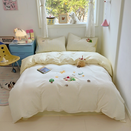 珺柔家纺 2025新款全棉水洗棉提花毛巾绣四件套 云朵小狗