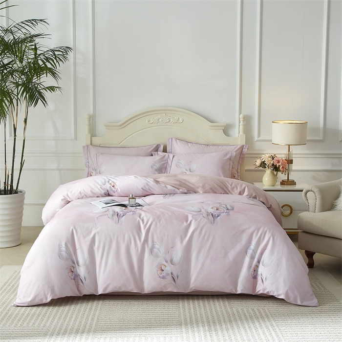 91家纺网 家纺一手货源 找家纺 曼秀琳 2025新款铂金棉数码印花四件套(全棉133*76) 黛墨清华-粉