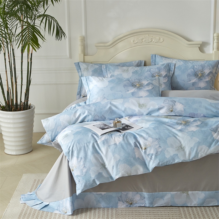 91家纺网 家纺一手货源 找家纺 曼秀琳 2025新款铂金棉数码印花四件套(全棉133*76) 水榭听香-兰