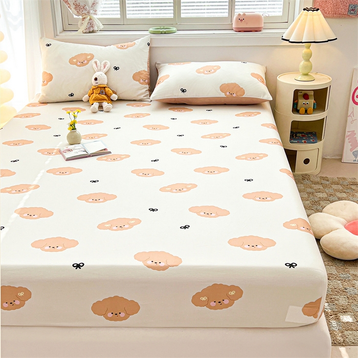 91家纺网 家纺一手货源 找家纺 雯豆2025春夏新品全棉床笠三件套学生成人印花纯棉床罩 全棉床笠-汪星领袖