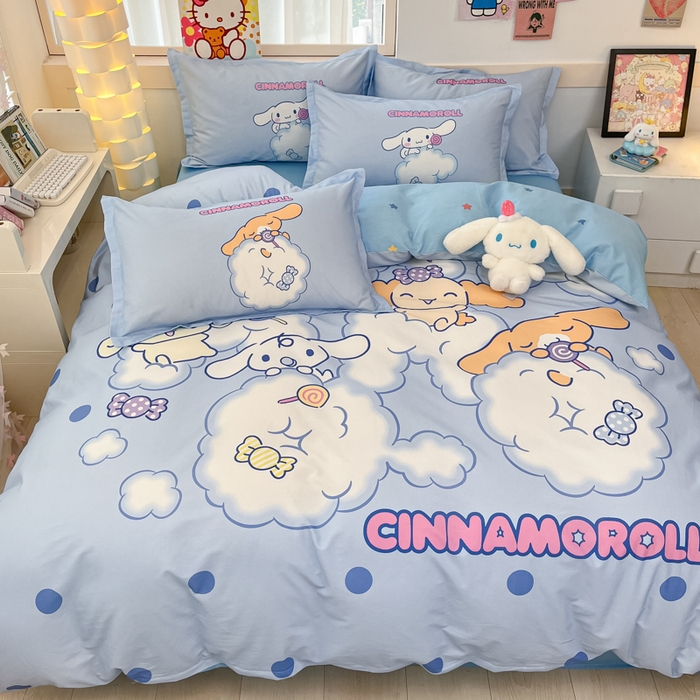 91家纺网 家纺一手货源 找家纺 博雅 2025新款三丽鸥大版印花全棉四件套专版花型 全棉大版（升级款信封枕）棉花糖玉桂狗