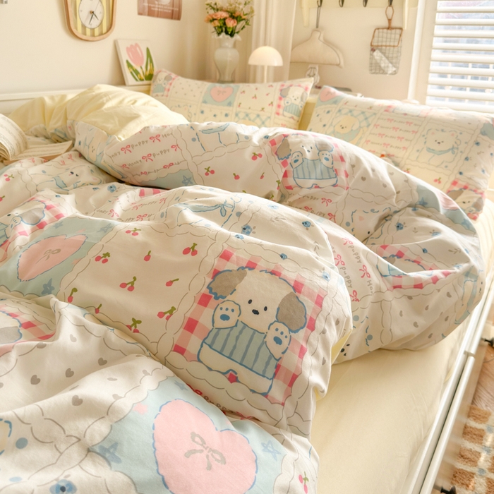 91家纺网 家纺一手货源 找家纺 慕澄家纺 2025新款小清新水洗棉印花四件套 萌趣版-格子铺