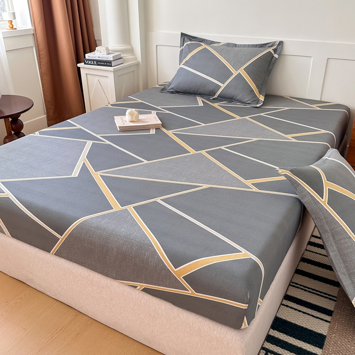 91家纺网 家纺一手货源 找家纺 棉造家居 2025新款亲肤舒适全棉纯棉印花单床笠 时尚拼图