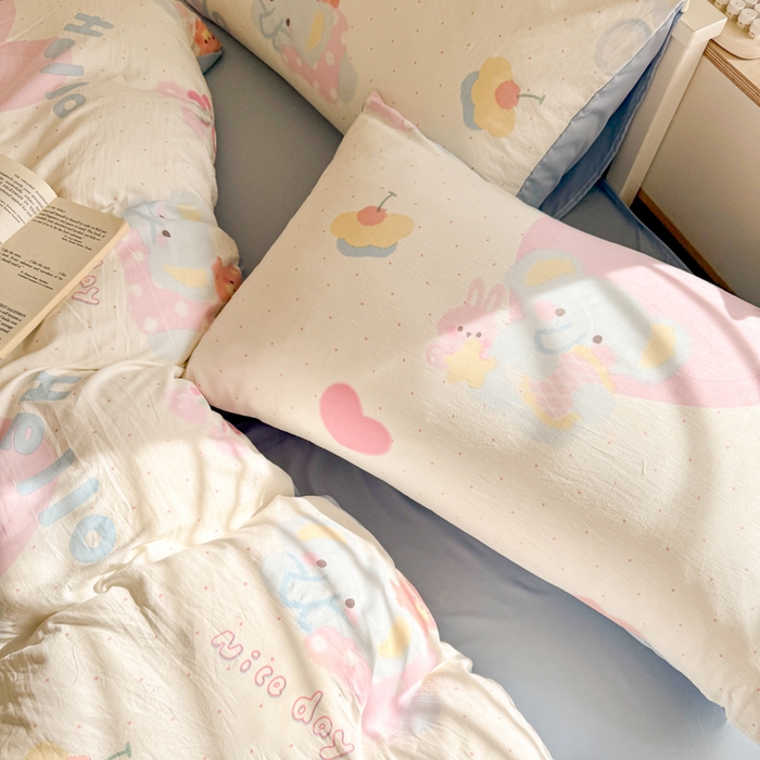 91家纺网 家纺一手货源 找家纺 慕澄家纺 2025新款小清新水洗棉印花四件套 萌趣版-小象