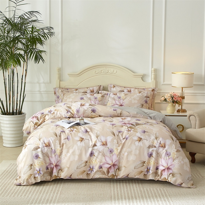 91家纺网 家纺一手货源 找家纺 曼秀琳 2025新款铂金棉数码印花四件套(全棉133*76) 繁华挽风-驼