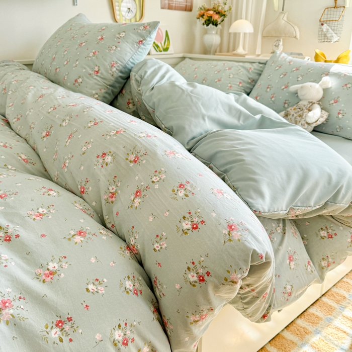 91家纺网 家纺一手货源 找家纺 慕澄家纺 2025新款小清新水洗棉印花四件套 萌趣版-珍妮