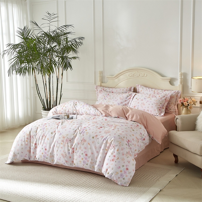 91家纺网 家纺一手货源 找家纺 曼秀琳 2025新款铂金棉数码印花四件套(全棉133*76) 天香豆蔻-粉