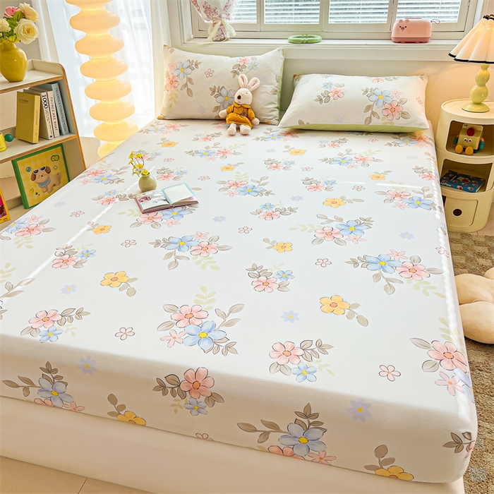 91家纺网 家纺一手货源 找家纺 雯豆2025春夏新品全棉床笠三件套学生成人印花纯棉床罩 全棉床笠-雅韵