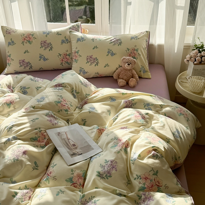 91家纺网 家纺一手货源 找家纺 赫然 2026新款水洗双层纱四件套 微甜