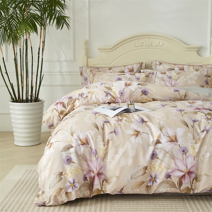 91家纺网 家纺一手货源 找家纺 曼秀琳 2025新款铂金棉数码印花四件套(全棉133*76) 繁华挽风-驼