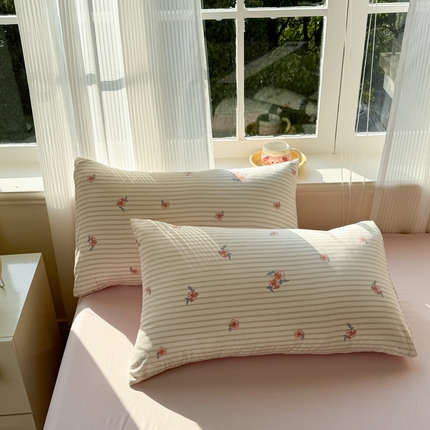 赫然 2026新款A类针织水洗双层纱单枕套 樱花季