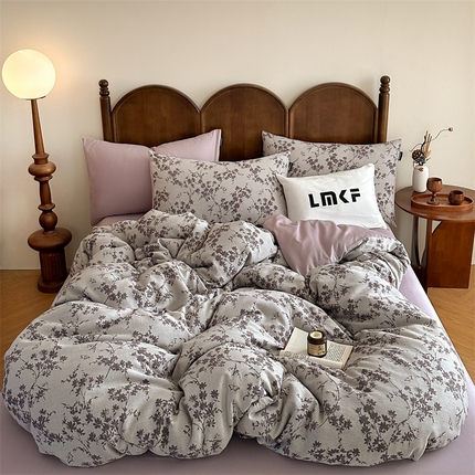 蓝米卡夫 2025新品-60S全棉色织大提花四件套（礼盒包装） 爱玲说-紫色